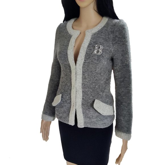 Balmain Alpaca Fur Crystal Monogram Letterman Varsity Cardigan - Picture 11 of 14